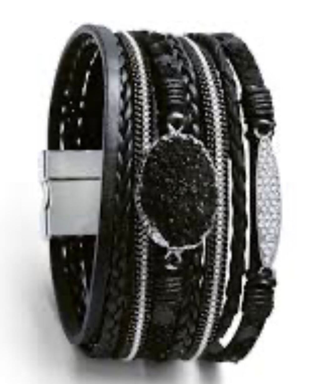 SAACHI Sparkly Druzy Braided leather bracelet
